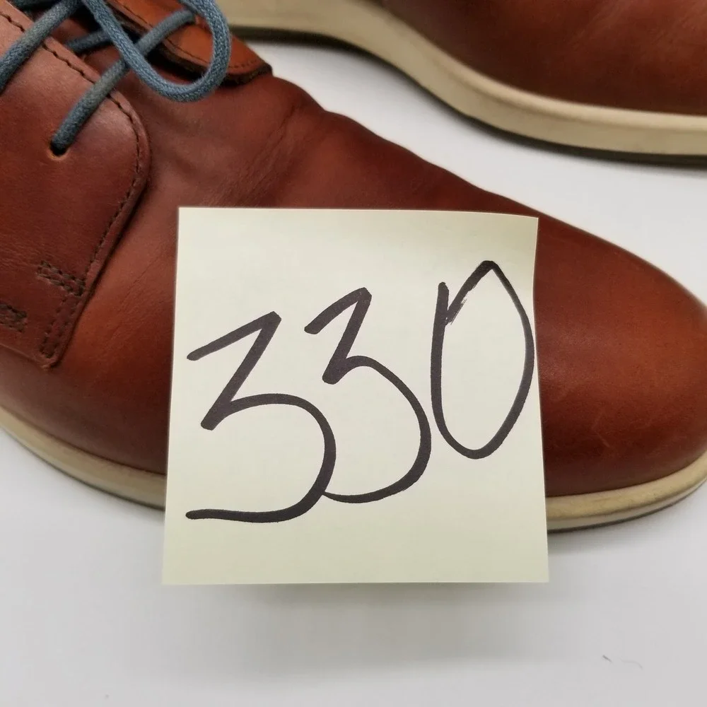ECCO Oxford Shoes Men Size 47 Cognac Brown Leather‎ Hybrid Plain Toe Dress